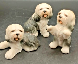 Vintage Harvey Knox Trio Old English Sheepdogs Porzellan Hunde Figuren 11 cm - Bild 1 von 3
