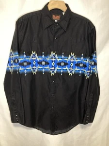 Camisa a Presión Plains Western Wear Perla Hombres M Negra Azteca Brushpopper Vaquero Rodeo - Imagen 1 de 7