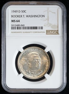 1949 D Booker T. Washington Memorial Silver Half Dollar MS 64 NGC 50C US COIN - Picture 1 of 4