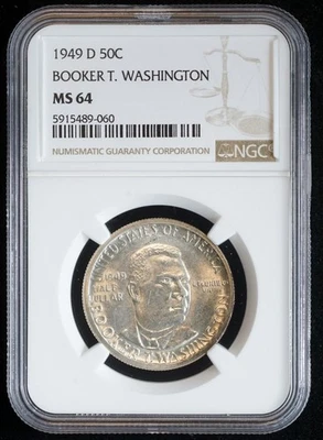 1949 D Booker T. Washington Memorial Silver Half Dollar MS 64 NGC 50C US COIN - Image 1 of 4