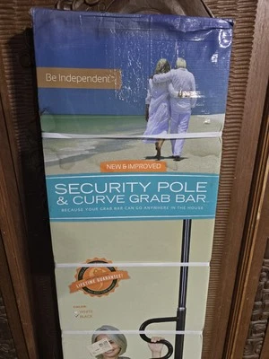 Soporte poste de seguridad y barra de agarre curva techo de piso montado en tensión negro Foto 1 de 3