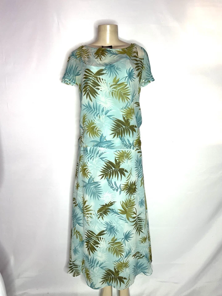 BLUSA Y FALDA VINTAGE KATE HILL 100% SEDA AQUA ESTAMPADO MÚLTIPLE TALLA 6 Foto 1 de 3