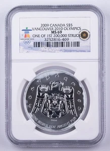 Certified 2009 Canada Silver $5 Vancouver 2010 Olympics NGC MS69  - Picture 1 of 4