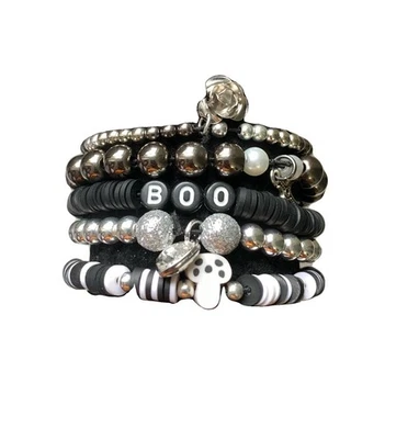 Handmade Halloween Braceket Set For Woman. 5pc Ghost Themed Bracelets - Image 1 of 2