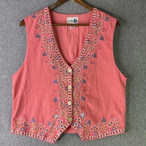 Vintage Paul Harris Design Womens M. Floral Embroidered Vest 90s Cotton WS1 - Picture 1 of 8