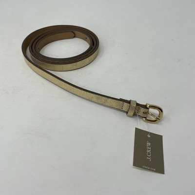 J.CREW Skinny Metallic Gold Italian Leather Belt NEW Women XL Classic F6536 - Image 1 of 4