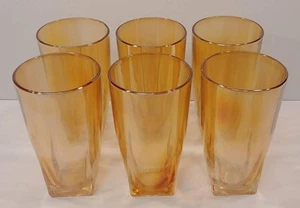 Six (6) Vintage Mid-Century Square-Bottom Peach Lusterware Drinking Glasses - Picture 1 of 3