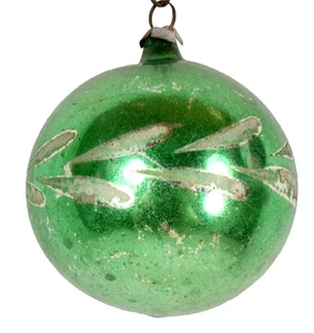 Heim Christmas Ornament Green Ball White Leaves Blown Glass Vintage #1336 - Picture 1 of 8