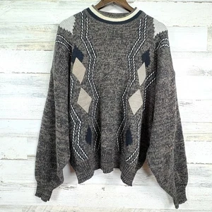 Maglione Vintage Playboy Argyle Scamosciato Patch Uomo XL Marrone Nero Maglia Nonno - Foto 1 di 12
