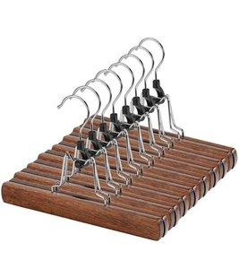 20 Pack Wooden Pants Hangers with Clips Non Slip Skirt Hangers Trouser Clamp ... - Picture 1 of 7