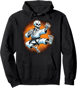 Funny Karate Halloween Costume Skeleton Unisex Hooded Sweatshirt - Picture 1 of 2