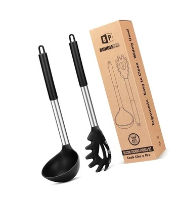 Silicone Pasta Fork and Ladle Spoon Set, Large Non Stick Kitchen Utensils for... - Image 1 of 4