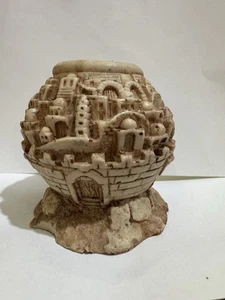 Vintage Stone Jerusalem Holy Land Candle Sticks Jewish Decor Hebrew Art 3” Home - Picture 1 of 9