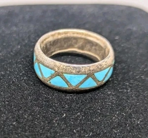 Navajo Türkis Inlay Ring Sterlingsilber Band Vintage Größe 7,5 - Bild 1 von 11