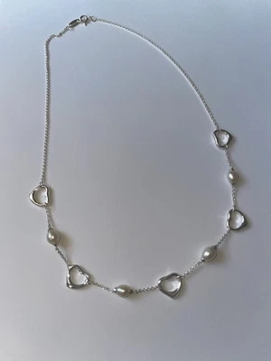 Tiffany & Co. Sterling Silver & Pearl Open Heart Necklace 18” Long - Image 1 of 4