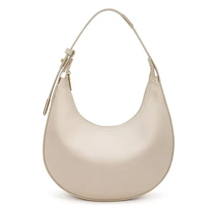 Shoulder Handbag Adjustable  Leather Zip Bag Clutche Purse Beige Cream - Picture 1 of 4