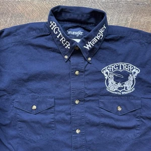 Vintage Mens L Navy Blue Wrangler x ACTRA Cowboy Rodeo Western Longsleeve Shirt - Picture 1 of 6