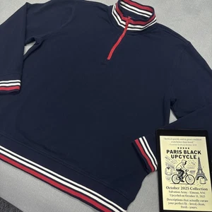 Lands' End Sweater Mens XL Navy Quarter Zip Mock Neck Striped Trim Pullover - Picture 1 of 21