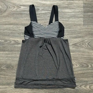 Lululemon SZ 4 Run Back On Track Tank Built In Bra Black Stripe Gray Yoga Gym - Picture 1 of 13