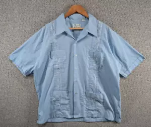 Haband Vintage Men's Blue Guayabera Cuban Panama Embroidered Button Shirt 2XL - Picture 1 of 10