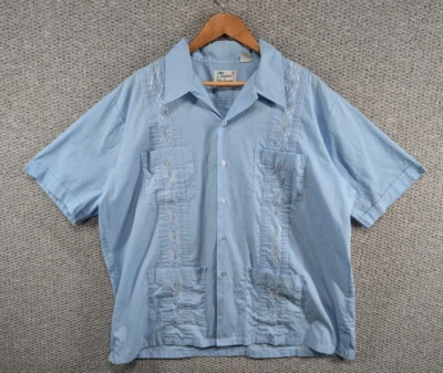 Haband Vintage Men's Blue Guayabera Cuban Panama Embroidered Button Shirt 2XL - Image 1 of 4