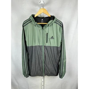 Adidas Long Sleeve Full Zip Hooded Jacket 3 Strip Olive Black Men's Large - Picture 1 of 6