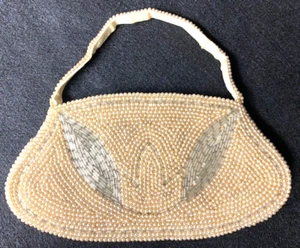 VINTAGE REAL PEARL HANDBAG!1950s?60s?JAPAN,MOTHER OF ZIPPER,COCKTAIL,CLUTCH,GIFT - Picture 1 of 9