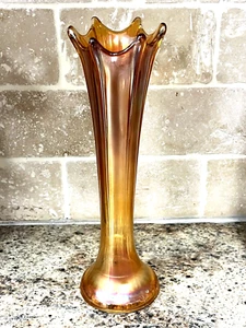 Vintage Mid Century Dugan Carnival Glass Lined Vase 9 1/4” Swung (10D) - Picture 1 of 5