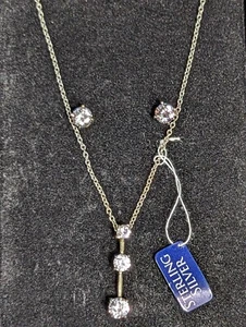 Vintage Sterlingsilber Zirkonia Halskette 18" Ohrringe Set - Bild 1 von 20