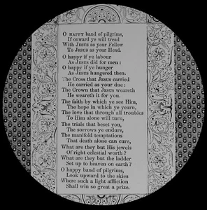 ANTIQUE Magic Lantern Slide OH HAPPY BAND OF PILGRIMS C1900 RELIGIOUS TEXT SONG - Picture 1 of 2