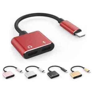 2in1 Splitter Adapter Dual Audio Charger Headphone Aux iPhone 14 13 12 11 X Pro - Picture 1 of 11