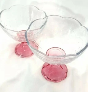 2 Vintage LE Smith Pink Pedestal- Glass Compote/Bowl with Scalloped Rim - Picture 1 of 6