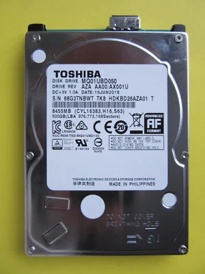 Toshiba 500GB 2.5" USB HDD MQ01UBD050 AZA AA00/ AX001U 2018 G003250 HDKBD26AZA01 - Image 1 of 4