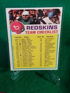1973 Topps Team Checklists Marked Washington Redskins #NNO