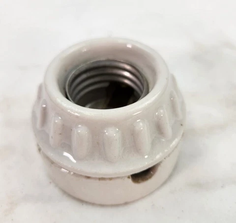 Vtg Light Socket Leviton 2 Piece Porcelain Flush Surface Mount Single Fixture Cover