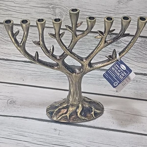 Tree of Life Hanukkah Menorah Antiqued Textured Aluminum Bronze Finish Judaism - Picture 1 of 10