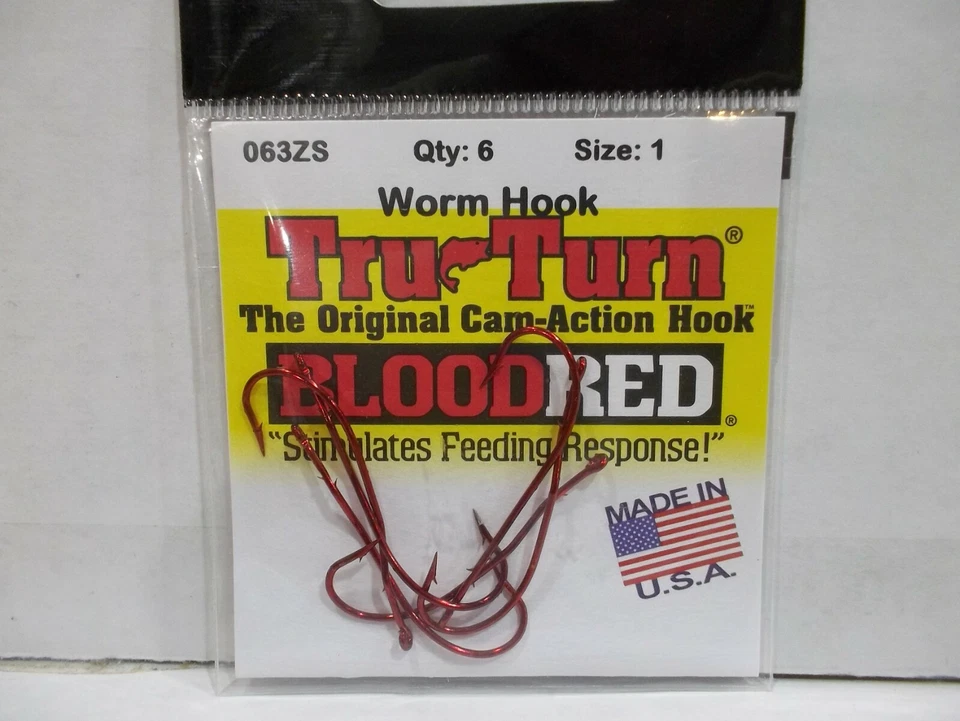 Tru Turn Worm Hook red 063ZS fishing hooks Made in USA choose your size!  NIP - Image 1 of 1