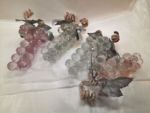 Vintage Small Grape Clusters Lucite Crystal Cut Faceted Acrylic Wired Grapes 4 L