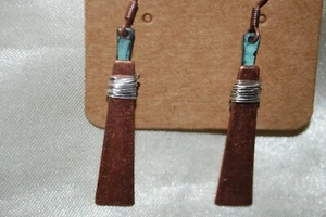Copper Stick Boho Dangle Earrings Silver Wire Metal - Picture 1 of 3