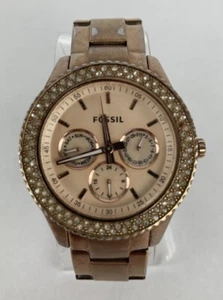 Fossil ES3003 36mm Rose Gold Gem Bezel Quartz Watch w/Bracelet & Battery - Picture 1 of 8