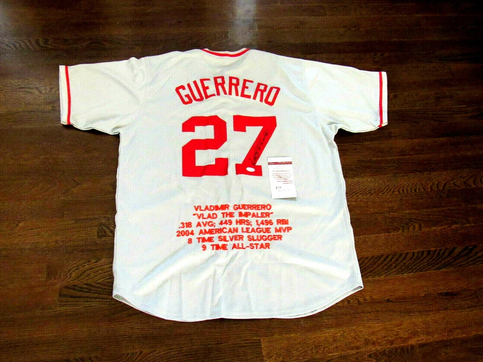 VLADIMIR GUERRERO MVP ANAHEIM ANGELS HOF SIGNED AUTO STAT JERSEY JSA - Image 1 of 3
