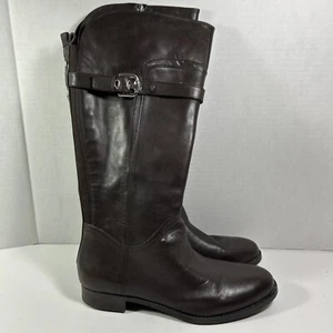 Marc Fisher 7 Medium Dark Brown Leather Riding Boots Wide Calf - Picture 1 of 14
