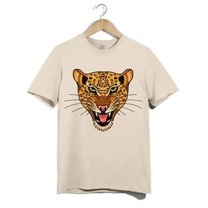 Fierce Leopard Head T-Shirt Unisex Wild Cat Animal Graphic Tee Jungle Safari Top - Picture 1 of 20
