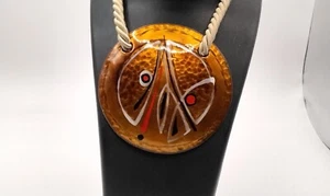 Vintage Mid Century Modern Hank & Diny Frugte 60s/70s Enamel Copper Pendant Cord - Picture 1 of 3