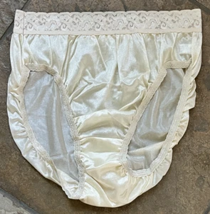 HANES Large Ivory Silky Smooth Semi Sheer Nylon Hi Cut Brief Panties New VTG #09 - Picture 1 of 6
