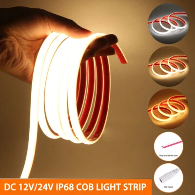 12V 24V COB LED Streifen Stripe Warmweiß Weiß Lichtband IP68 Wasserdicht Außen - Bild 1 von 4