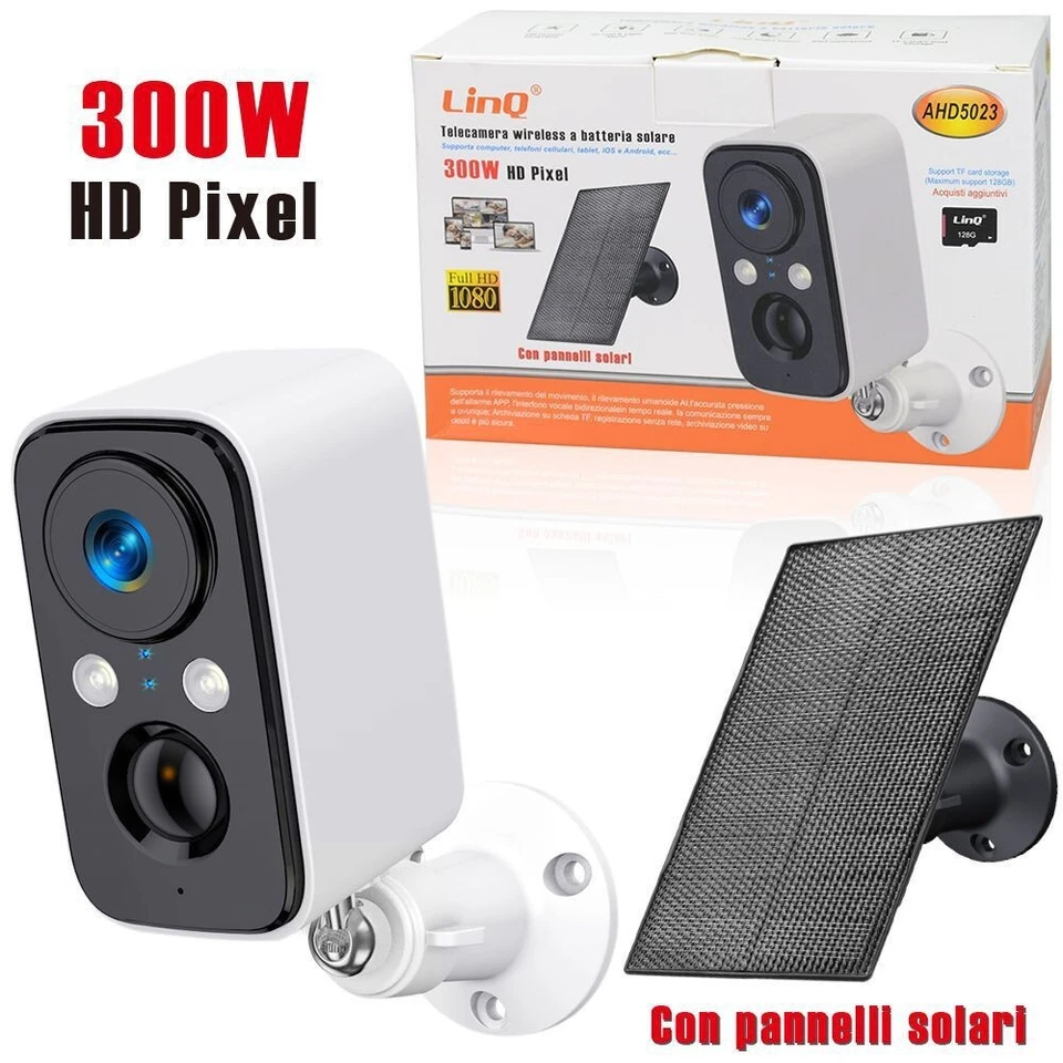 x Telecamera Wireless A Batteria Ricarica Solare 300W Hd Pixel Ahd5023 linq - Immagine 1 di 1