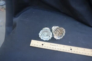 Antique Vintage 12 Point Crystal Glass & Brass Door Knobs Lot of 2 - Picture 1 of 8