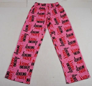 Pajama Pants Size 14/16 Pink Justin Bieber Allover Script Wide Leg Soft c.2010 - Picture 1 of 10