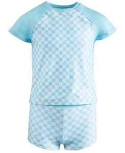 ID IDEOLOGY Big Girls 2-Pc. Checkered Rash Guard & Swim Shorts Set Blue Size M - Picture 1 of 2